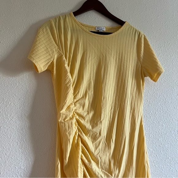 Yellow Asymmetrical Ruched Mini Dress - Picture 6 of 7